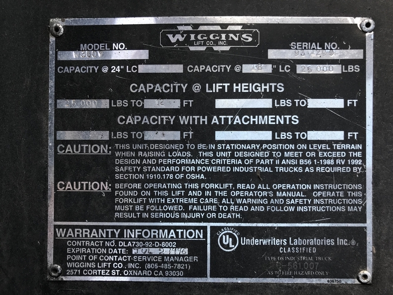 Wiggins W360Y 36,000 Lb Forklift