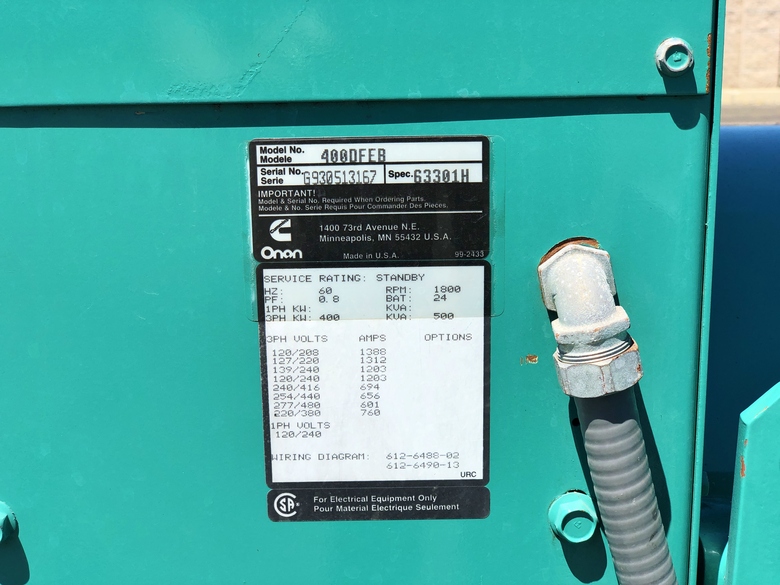 Cummins Onan 400 DFEB Diesel Generator Set